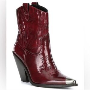 Gianni Bini Red Ankle Boots with Silver Accents